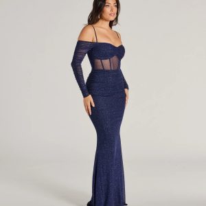 Jaenessa Cold Shoulder Glitter Mermaid Formal Dress