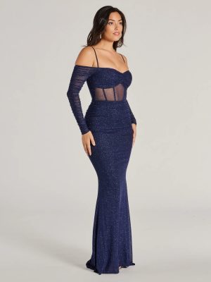 Jaenessa Cold Shoulder Glitter Mermaid Formal Dress