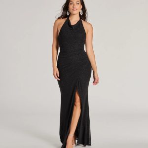 Isabelle Halter Cutout Glitter Slim Formal Dress