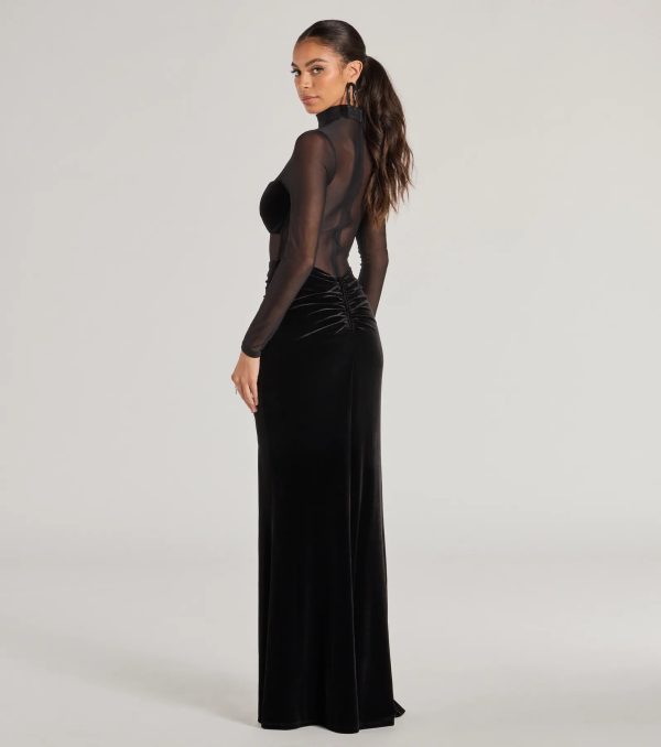 Seraphina Velvet And Mesh Long Sleeve Mermaid Dress - Image 2