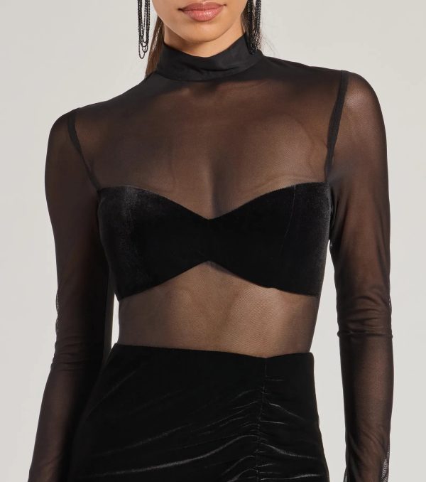 Seraphina Velvet And Mesh Long Sleeve Mermaid Dress - Image 3