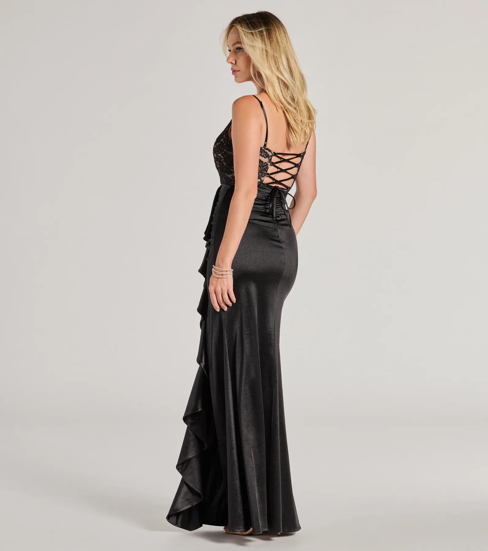 Anna Lace-Up Lace Satin Mermaid Formal Dress - Image 2