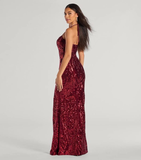Meara Sequin Velvet Hight Slit Column Dress - Image 2