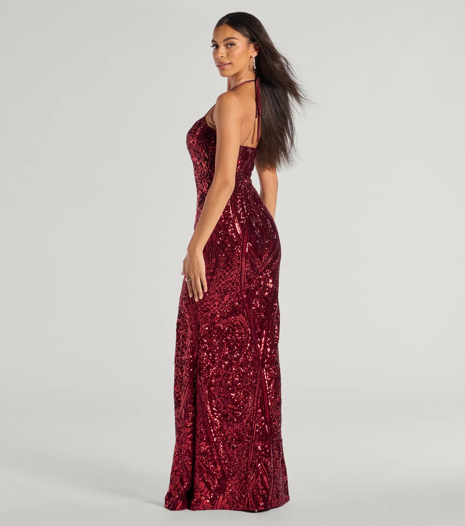 Meara Sequin Velvet Hight Slit Column Dress - Image 2