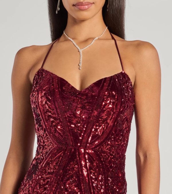 Meara Sequin Velvet Hight Slit Column Dress - Image 3