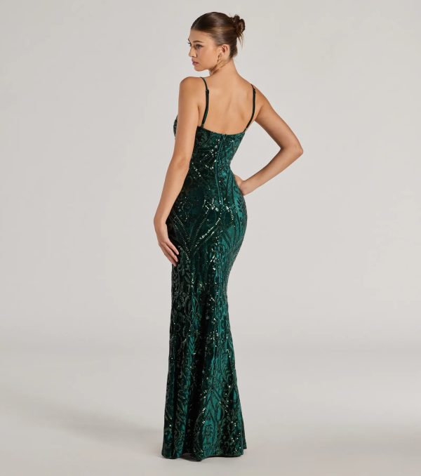 Lilia Sequin Velvet High Slit Column Dress - Image 2