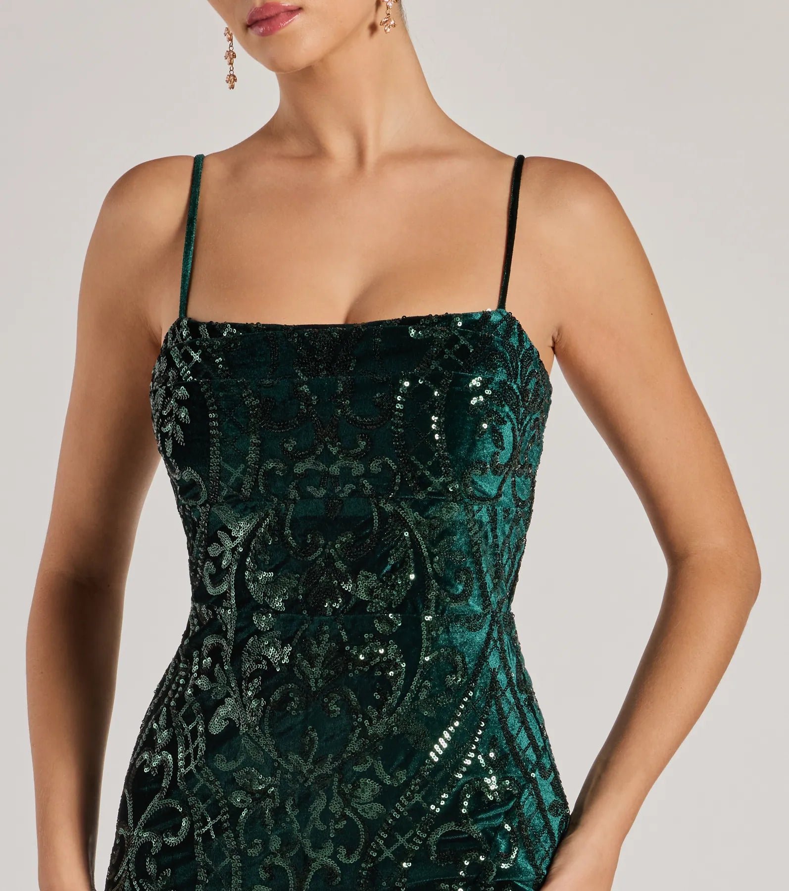 Lilia Sequin Velvet High Slit Column Dress - Image 3