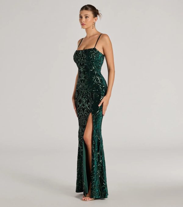 Lilia Sequin Velvet High Slit Column Dress - Image 4