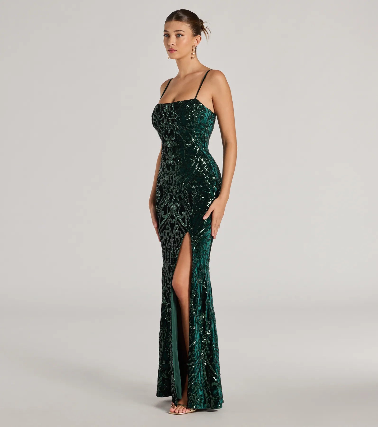 Lilia Sequin Velvet High Slit Column Dress - Image 4