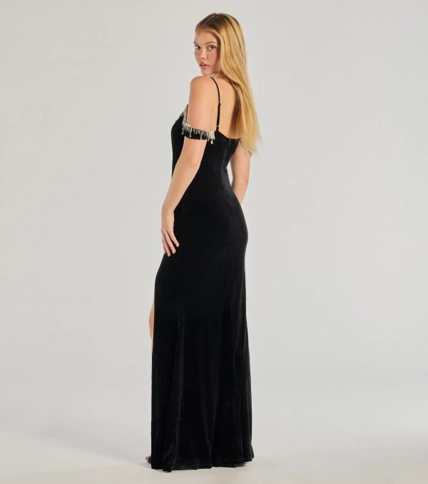 Torrie Velvet Rhinestone High-Slit Mermaid Dress - Image 2