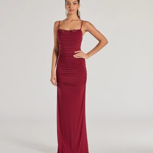 Julane Cowl Neck Ruched Column Dress