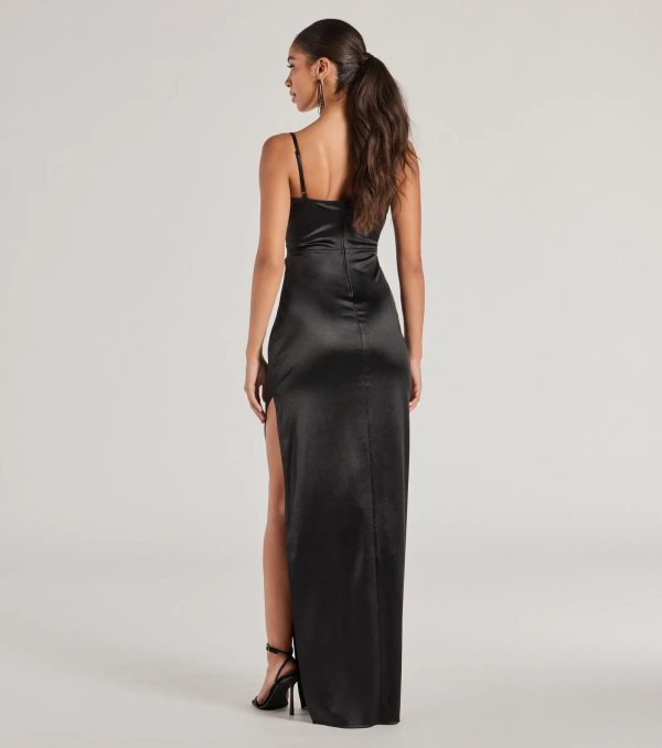 Iliana Cowl Neck High Slit Satin Column Dress - Image 10