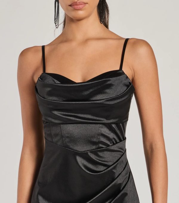 Iliana Cowl Neck High Slit Satin Column Dress - Image 11