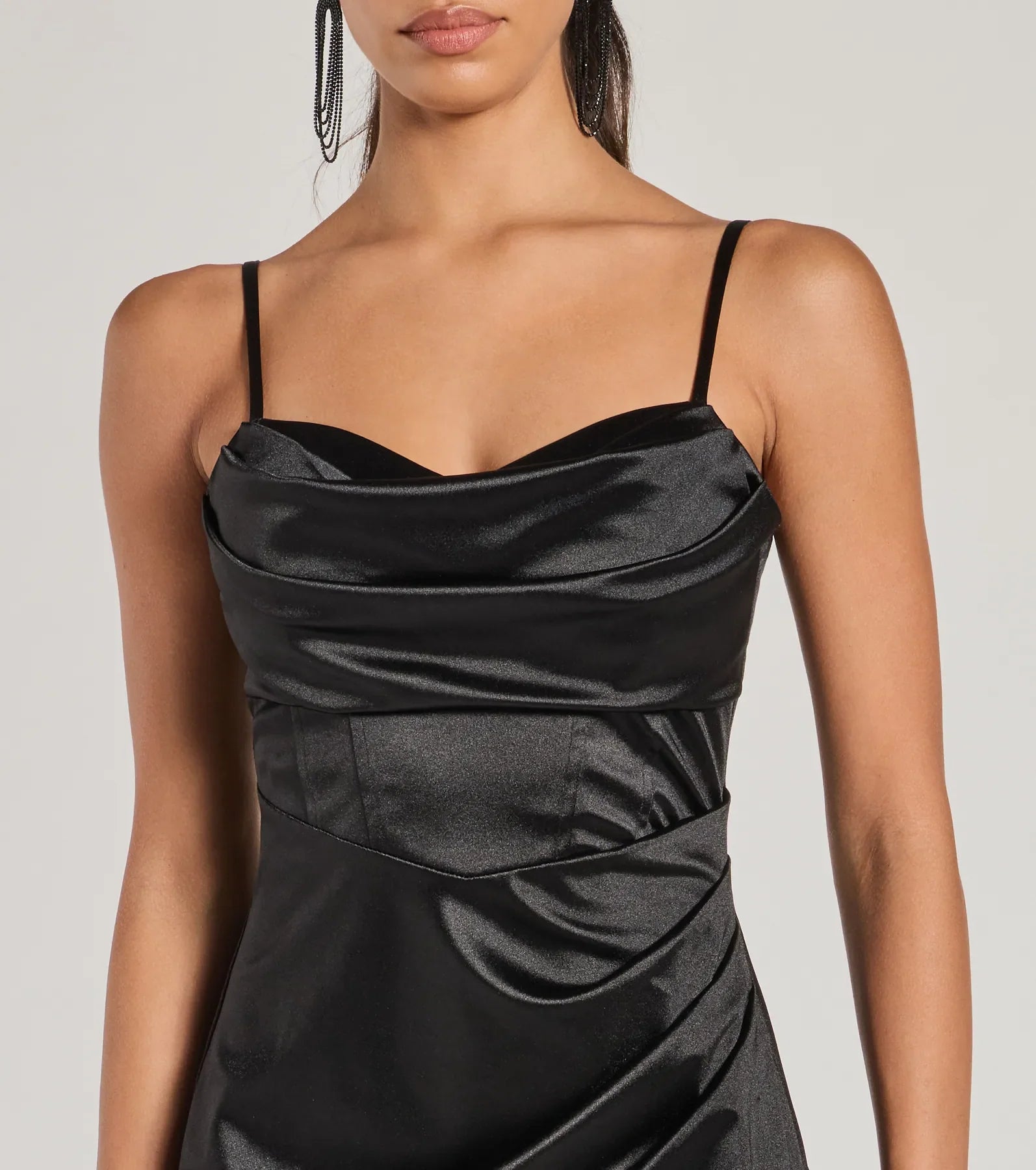 Iliana Cowl Neck High Slit Satin Column Dress - Image 11