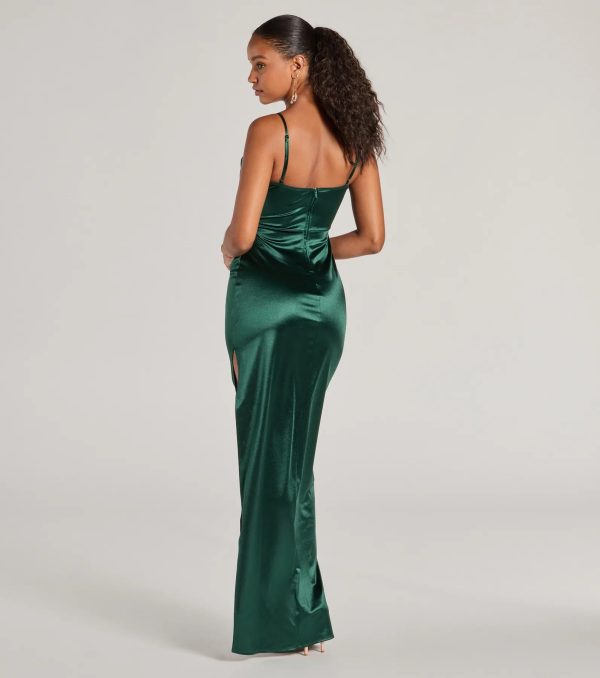 Iliana Cowl Neck High Slit Satin Column Dress - Image 14