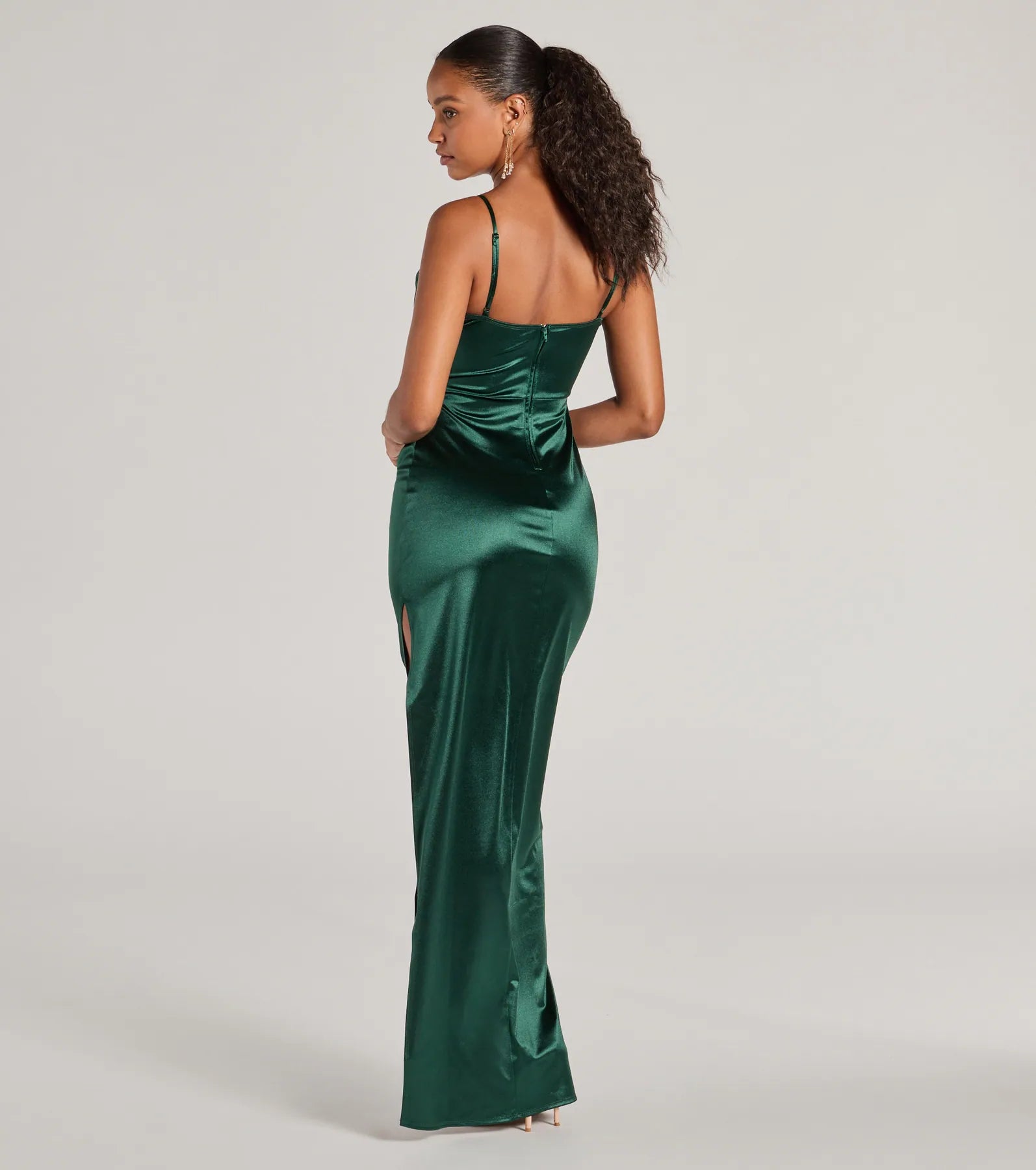 Iliana Cowl Neck High Slit Satin Column Dress - Image 14