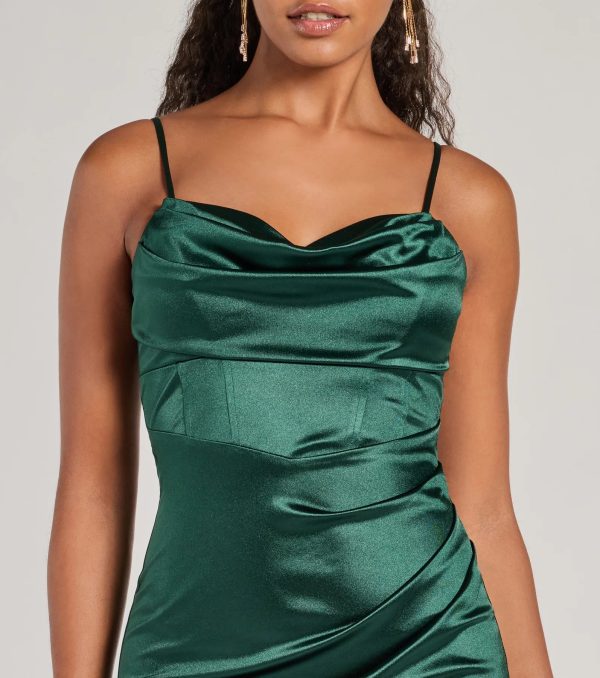 Iliana Cowl Neck High Slit Satin Column Dress - Image 15