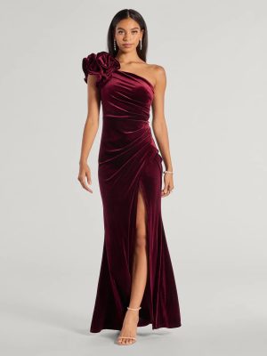 Freida Velvet Ruffled One-Shoulder Formal Dress