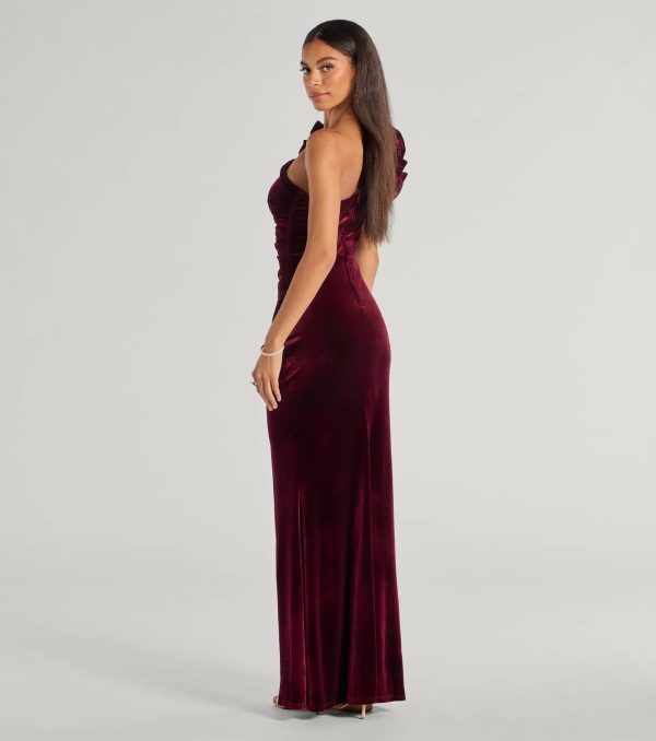 Freida Velvet Ruffled One-Shoulder Formal Dress - Image 2