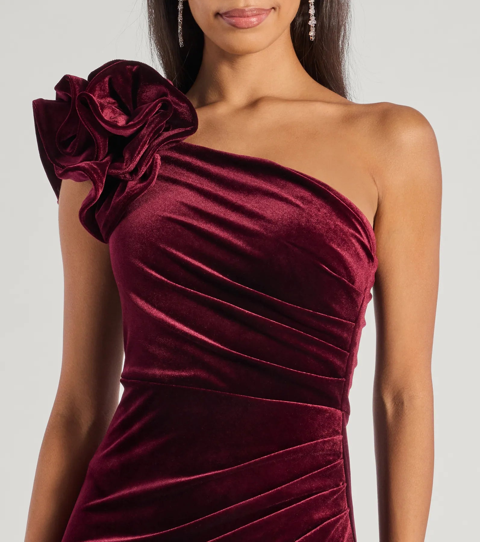 Freida Velvet Ruffled One-Shoulder Formal Dress - Image 3