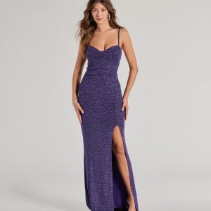Analeah High-Slit Glitter Mermaid Dress