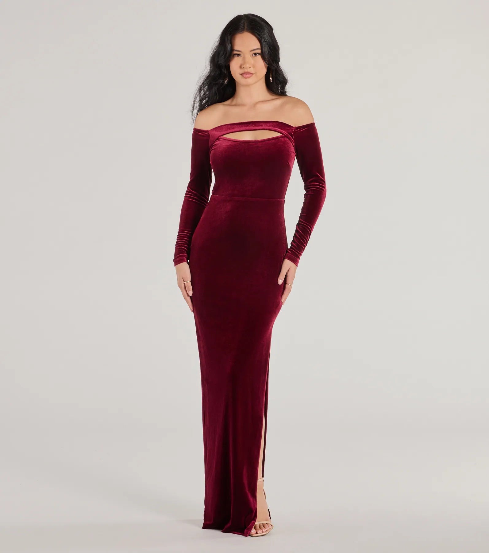 Rosalyn Velvet Off-The Shoulder Long Sleeve Column Dress - Image 5