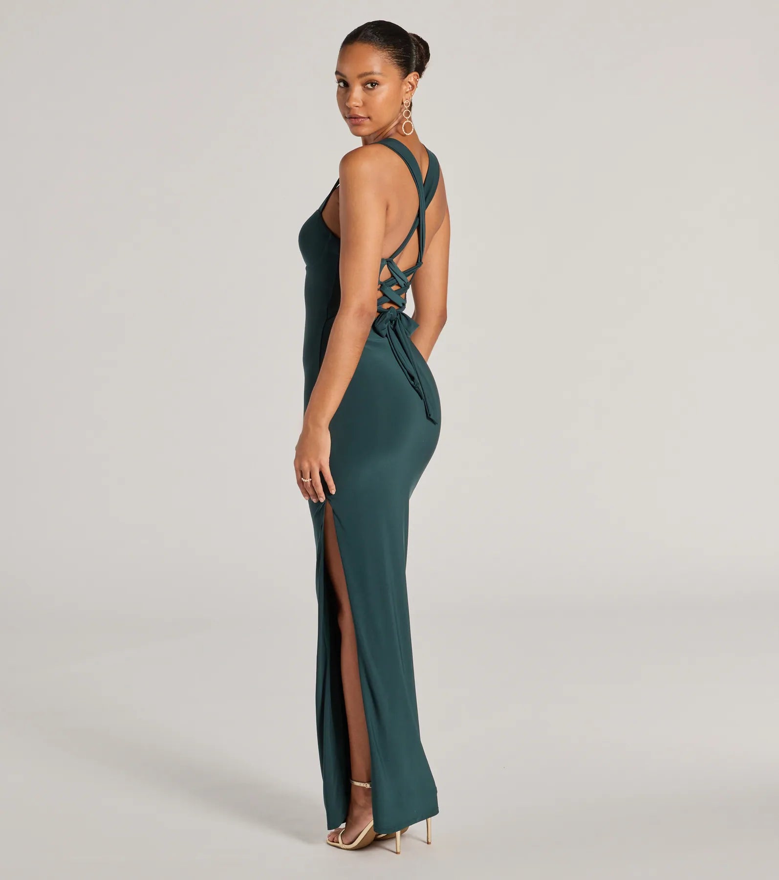 Marleigh Lace-Up High Slit Formal Dress - Image 2