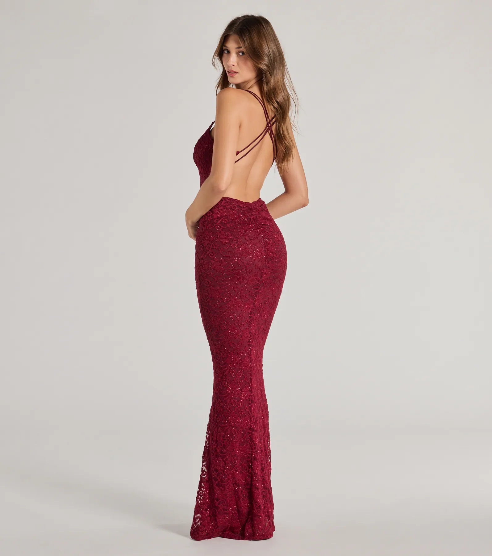 Briella Glitter Lace Cross-Back Mermaid Dress - Image 2