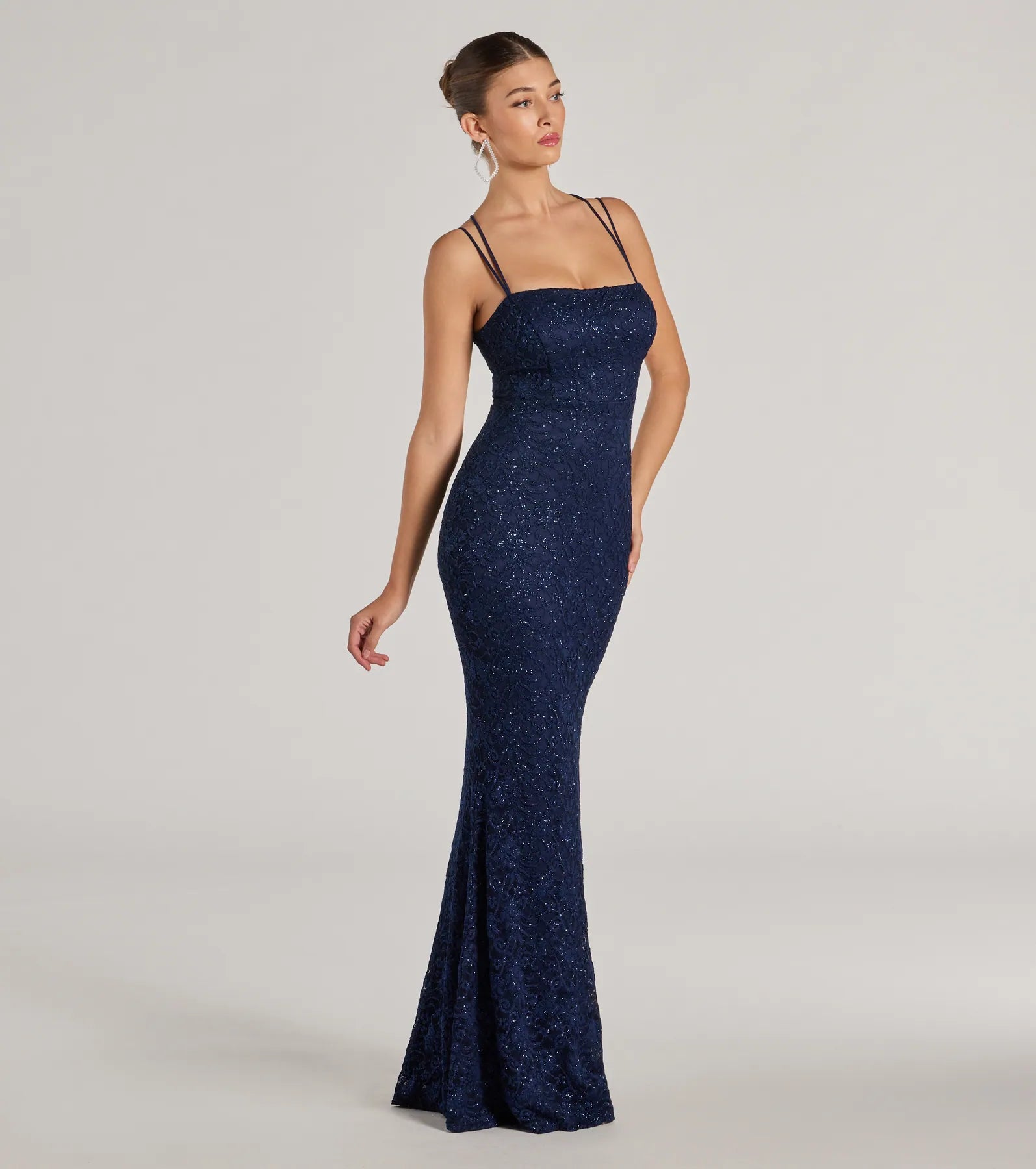 Esme Glitter Lace Strappy Back Mermaid Dress - Image 4