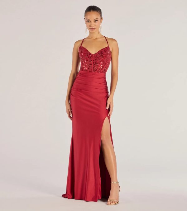 Gemma Sequin Embroidered Lace-Up Mermaid Dress - Image 5