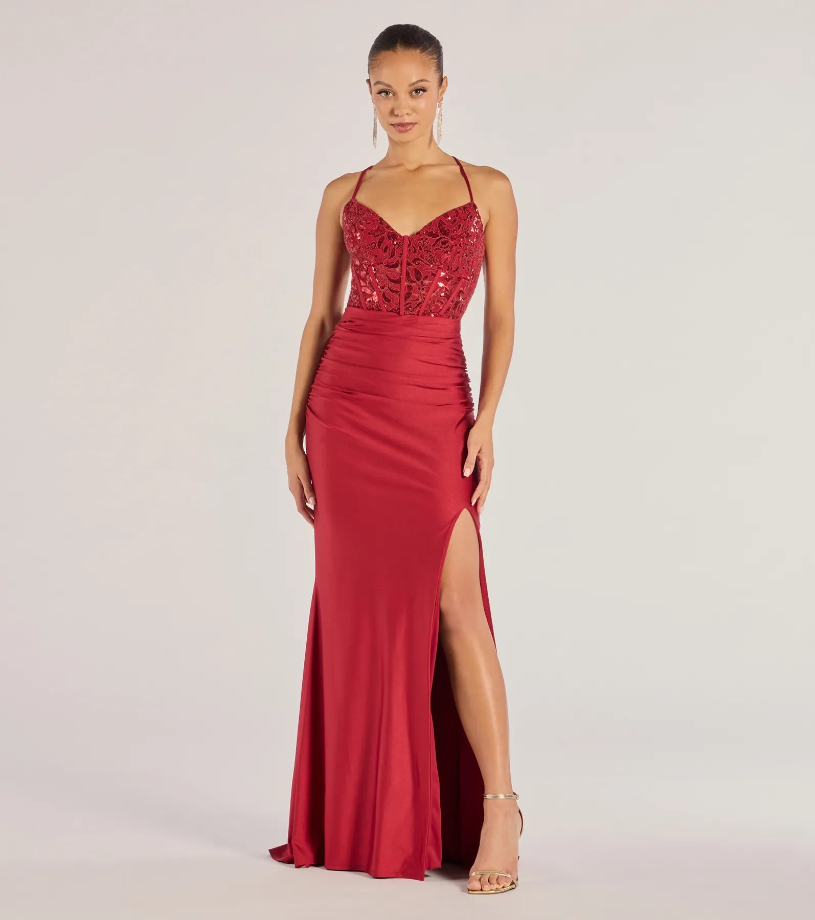 Gemma Sequin Embroidered Lace-Up Mermaid Dress - Image 5
