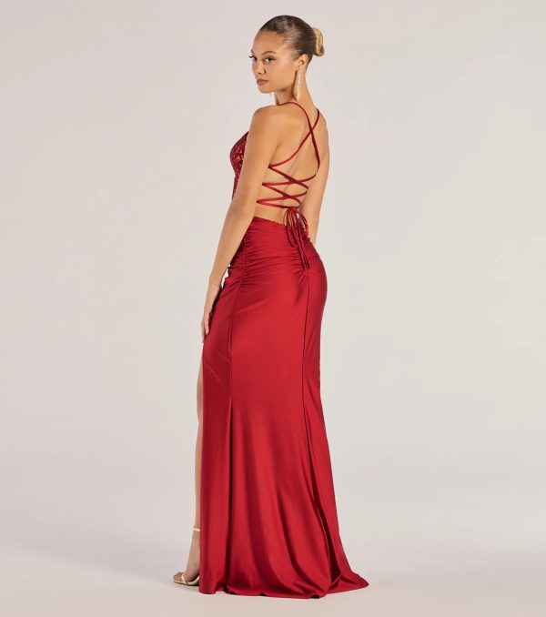 Gemma Sequin Embroidered Lace-Up Mermaid Dress - Image 6