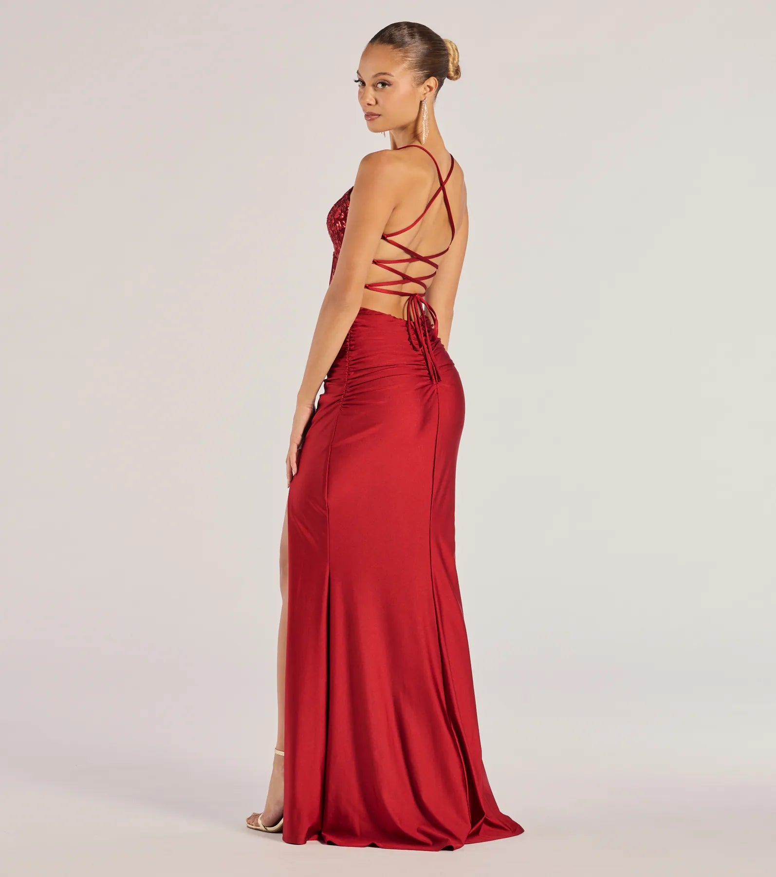 Gemma Sequin Embroidered Lace-Up Mermaid Dress - Image 6