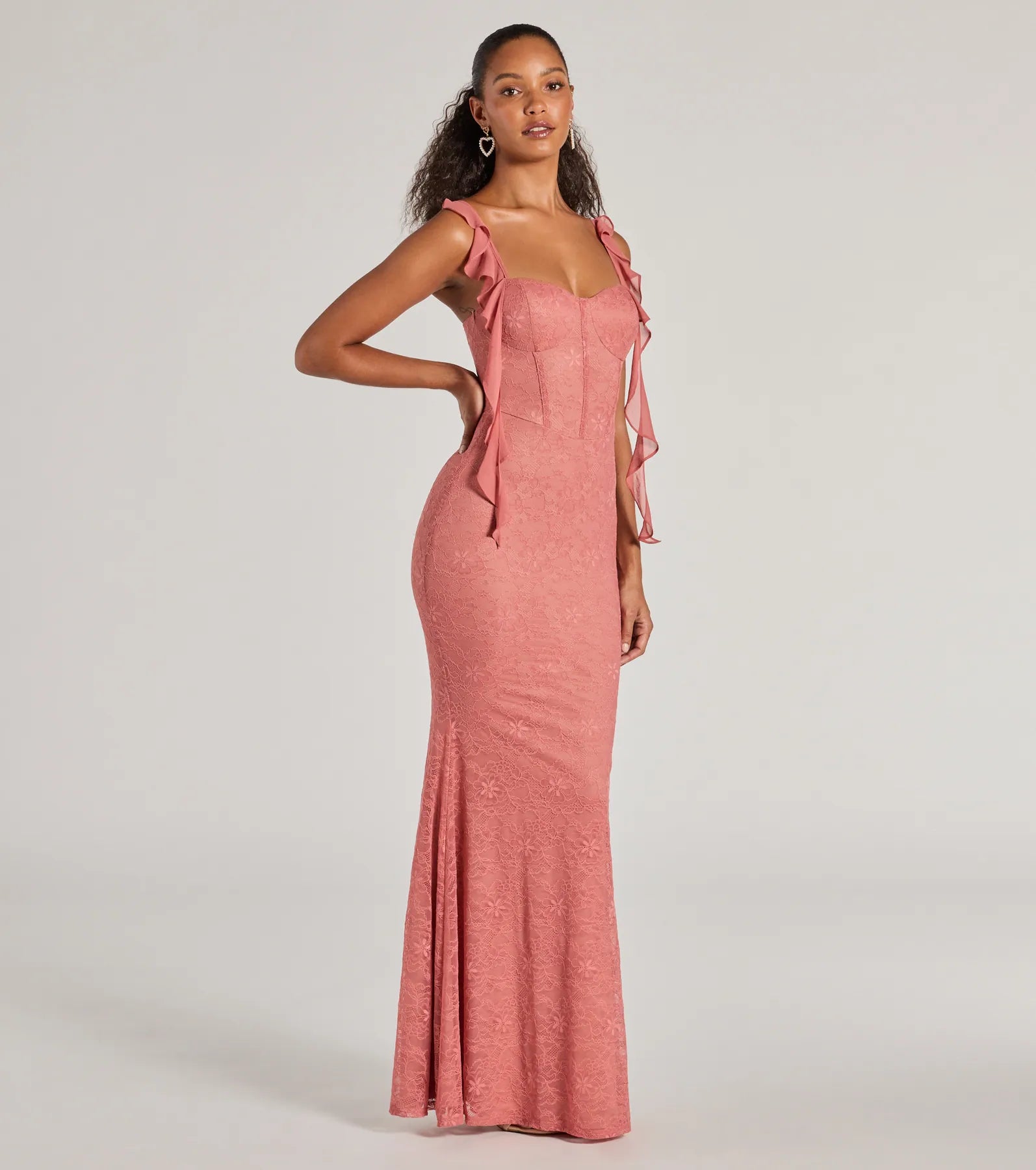 Alanna Ruffled Lace Corset Mermaid Dress - Image 4