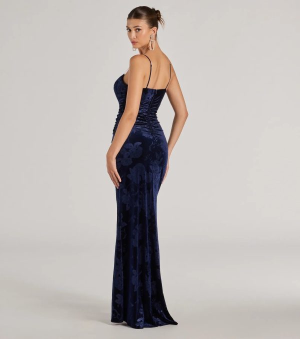 Anisa Sleeveless Floral Velvet Mermaid Dress - Image 2
