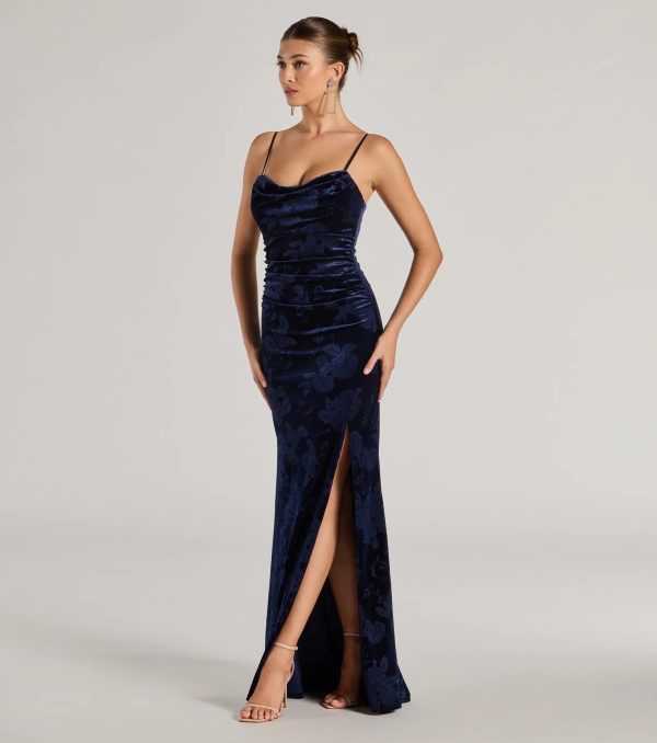 Anisa Sleeveless Floral Velvet Mermaid Dress - Image 4