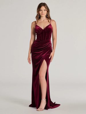 Fia Sleeveless Velvet Wrap Corset Mermaid Dress