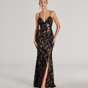 Mckenna Velvet Flocked Lace Mermaid Dress