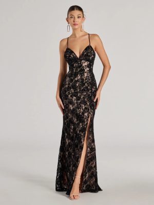 Mckenna Velvet Flocked Lace Mermaid Dress