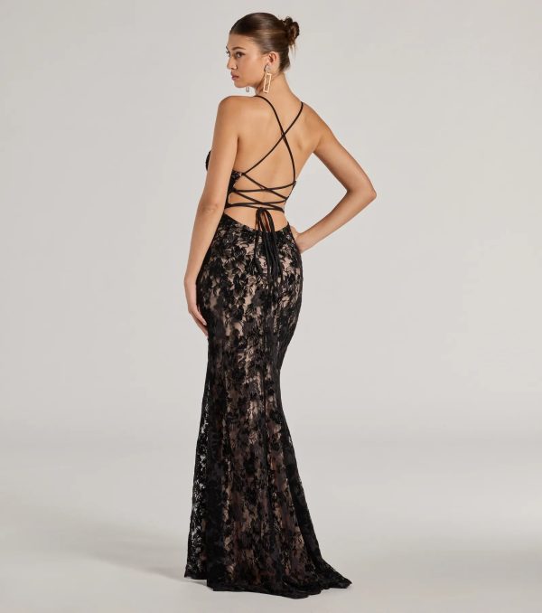 Mckenna Velvet Flocked Lace Mermaid Dress - Image 2