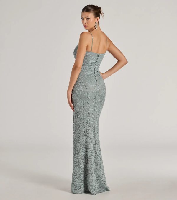 Romina Lace Cowl Neck High Slit Mermaid Dress - Image 6