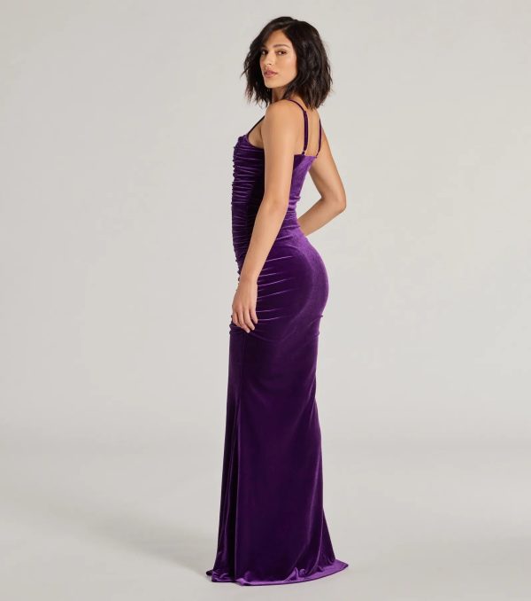 Alondra Ruched Velvet Front Slit Mermaid Dress - Image 2