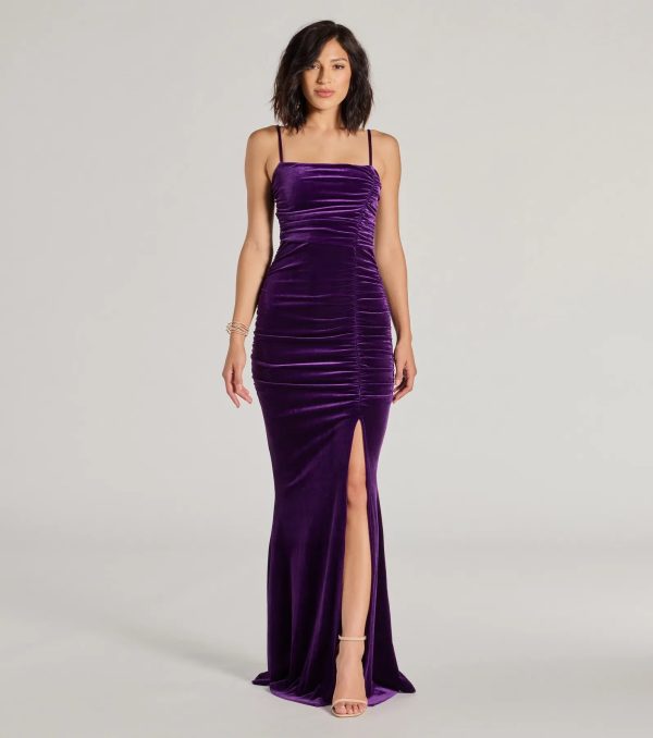 Alondra Ruched Velvet Front Slit Mermaid Dress - Image 4