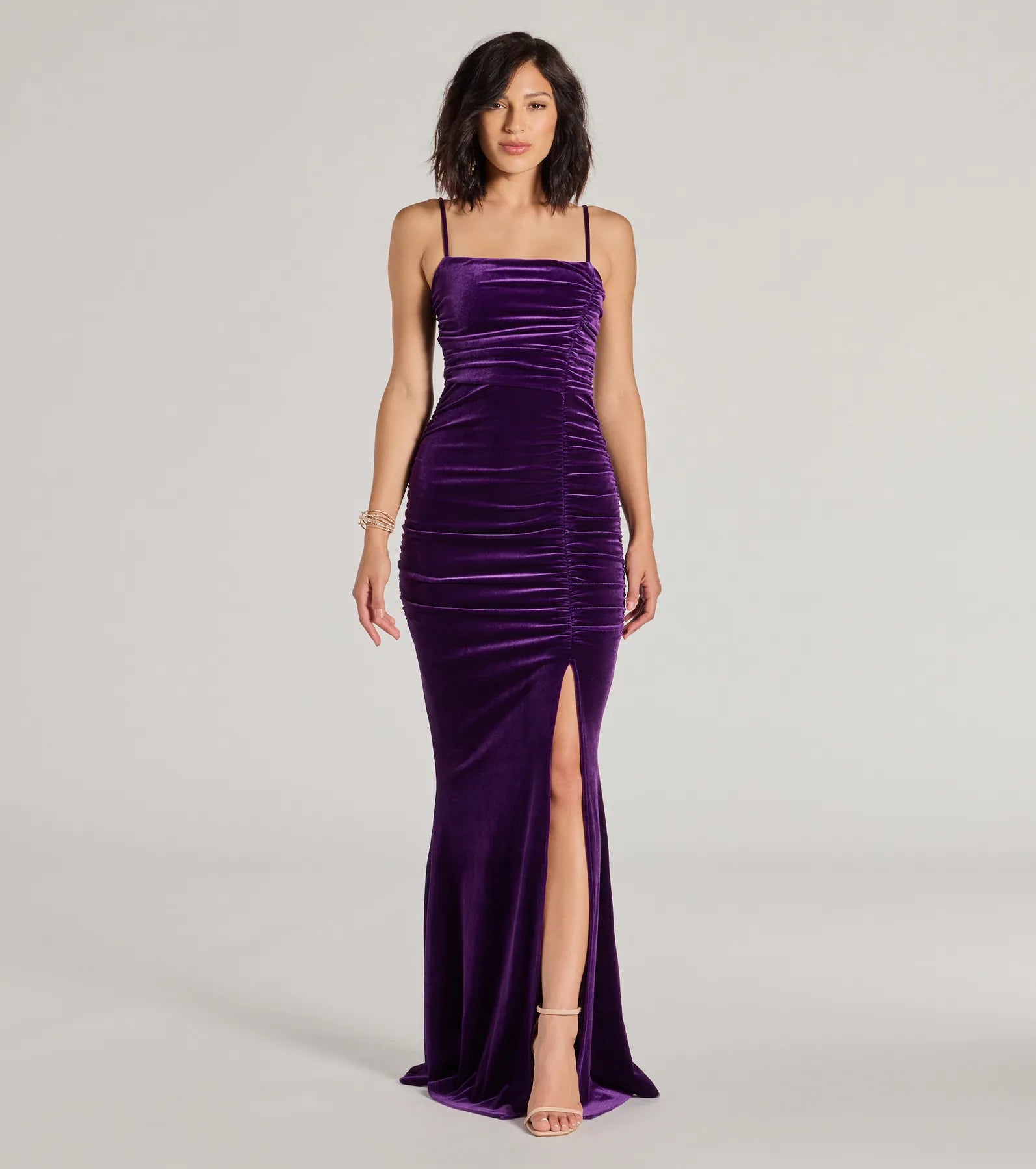 Alondra Ruched Velvet Front Slit Mermaid Dress - Image 4