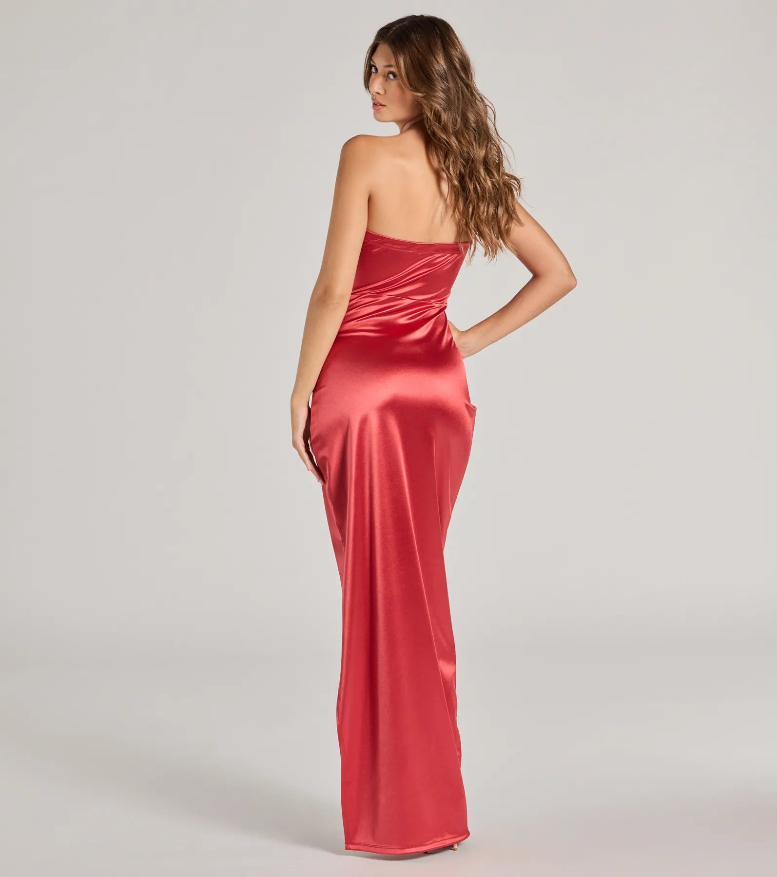 Lauren Strapless Wrap Slim Satin Formal Dress - Image 6
