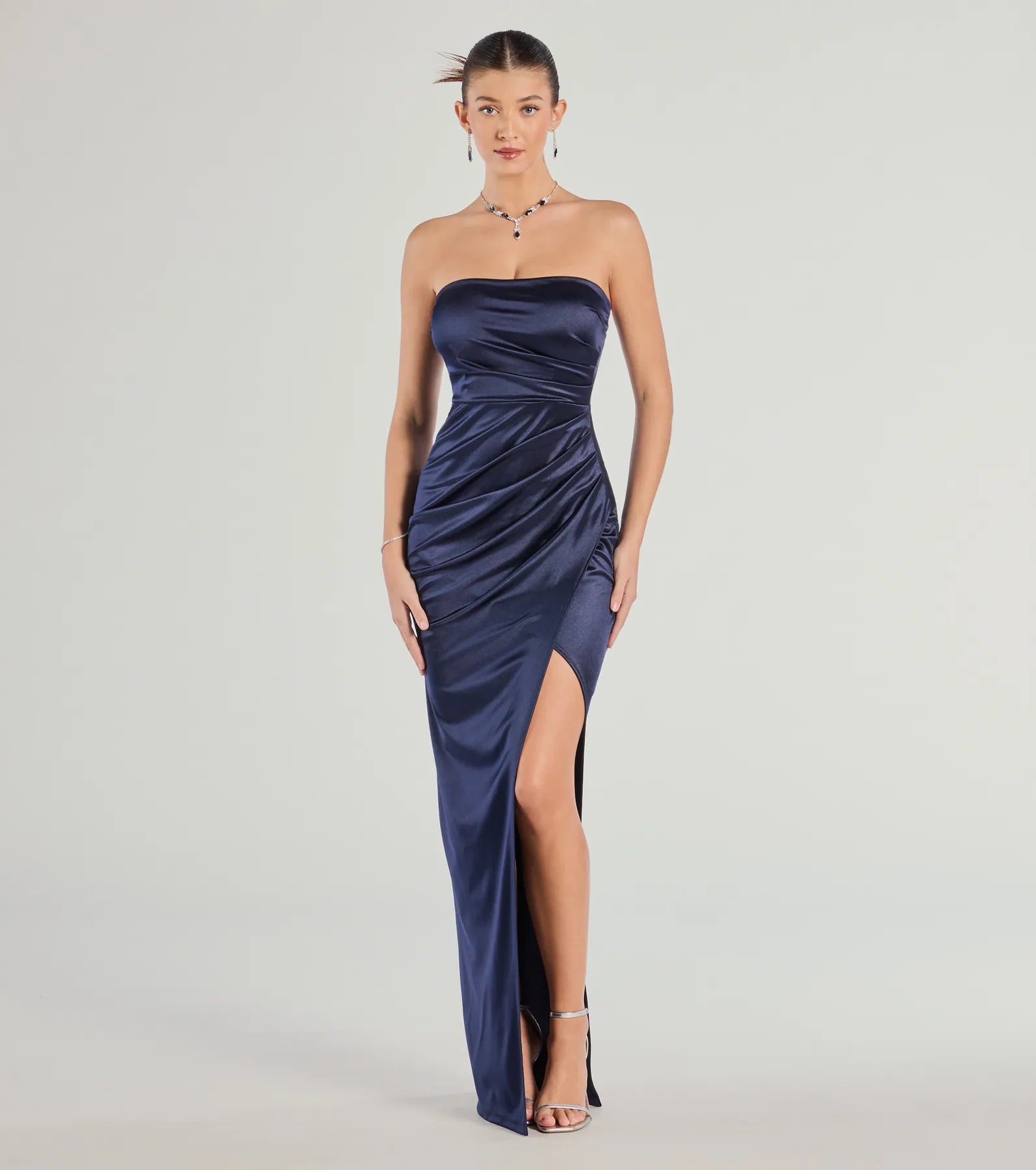 Lauren Strapless Wrap Slim Satin Formal Dress - Image 9