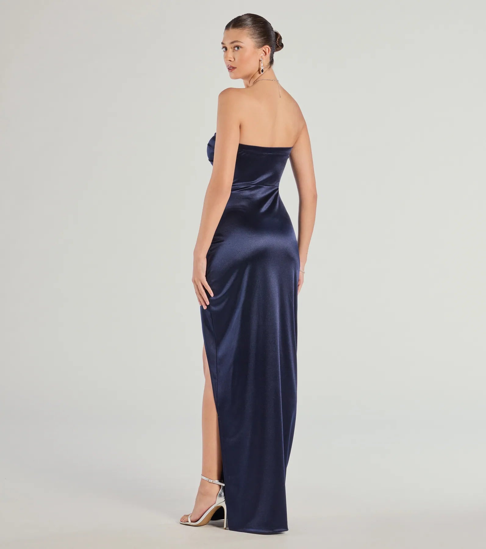 Lauren Strapless Wrap Slim Satin Formal Dress - Image 10