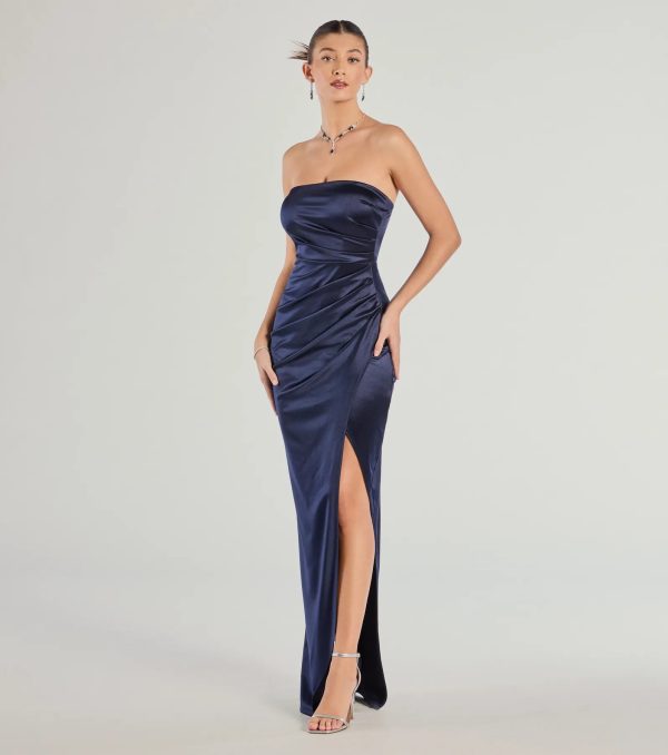 Lauren Strapless Wrap Slim Satin Formal Dress - Image 12