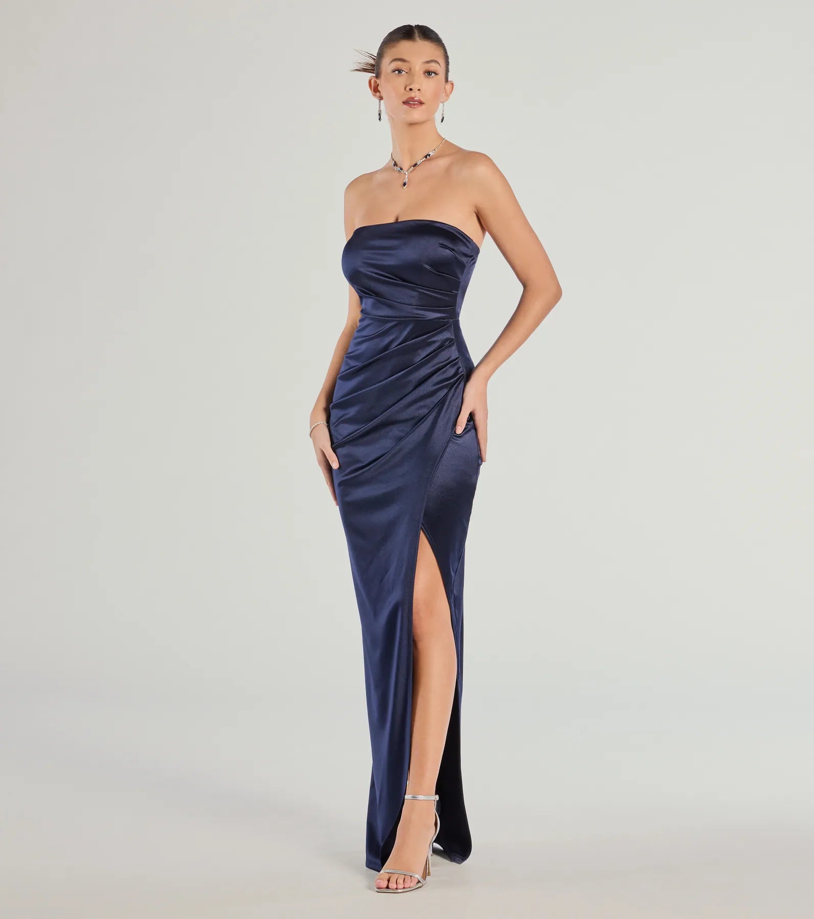 Lauren Strapless Wrap Slim Satin Formal Dress - Image 12