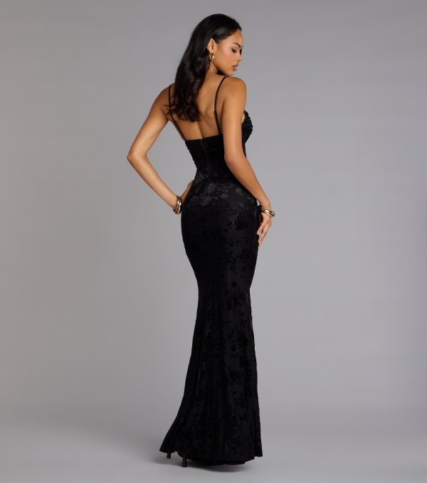 Alessandra Sleeveless Flocked Velvet Mermaid Dress - Image 2